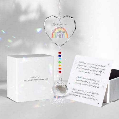 Hegelda Pet Memorial Gifts for Dogs Cats Crystal Suncatcher Ornaments - color: Dog Rainbow-ball