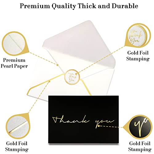 40 Thank You Cards, Black and Gold Foil Thank You Cards Bulk, All Occasions Thank You Note Card with Envelopes & Stickers, Wrapped with Sturdy Box, Great for Wedding, Baby Shower, Bridal Shower, Etc -
