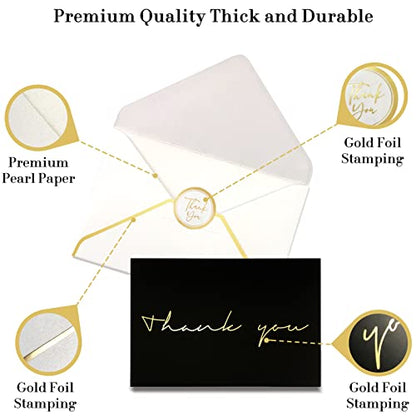 40 Thank You Cards, Black and Gold Foil Thank You Cards Bulk, All Occasions Thank You Note Card with Envelopes & Stickers, Wrapped with Sturdy Box, Great for Wedding, Baby Shower, Bridal Shower, Etc -