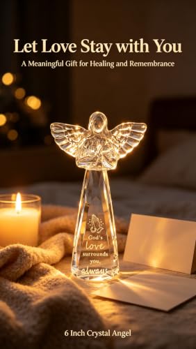 Christian Gifts for Women - Engraved Crystal Angel | 6" Inspirational Spiritual Keepsake, Religious Encouragement Gift for Her Birthday Christmas (God's Love surrounds You) - color: God's Love Surrounds You