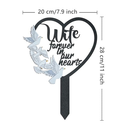 BUoonyer Stake Graves Cemetery Decorations - Wife Metal Memorial Grave Markers, Women Heart Graveyard Sympathy Plaque, Dove Remembrance Graveside Burial Decor Sign for Outside Yard Garden - style: Wife