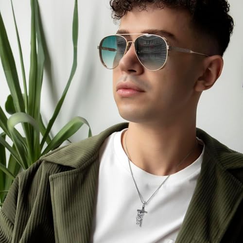Crucifix Necklace for Men 925 Sterling Silver Jesus Cross Necklace Crucifix Cross Pendant Protection Jewelry for Men Women - style: B06-Hanging Cross-Silver