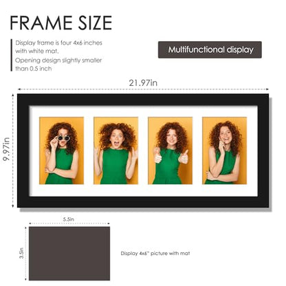 DUENPY 8x20 Collage Frame For 4 4x6 Photos Black - color: Black, size: 8x20（4x6 opening）