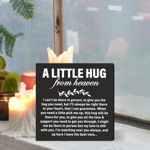 Memorial Sympathy Gifts for Loss of Loved One, Sympathy Gifts for Mom Dad Loss of Infant Baby Child Son Daughter Remembrance Bereavement Condolence Gifts Wooden Sign, A Letter Hug From Heaven (black) - color: Black-A