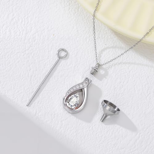 Teardrop Urn Necklace for Ashes Birthstone Keepsake Pendant Cremation Jewelry for Ashes Memorial Jewelry Gifts for Loss of a Loved One for Women - style: Apri-Diamond