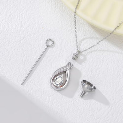 Teardrop Urn Necklace for Ashes Birthstone Keepsake Pendant Cremation Jewelry for Ashes Memorial Jewelry Gifts for Loss of a Loved One for Women - style: Apri-Diamond