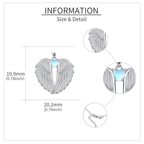 YFN Angel Wings Necklace 925 Sterling Silver Guardian Angel Wings Pendant Necklace Birthstone Necklace for Women Girls Christmas Jewelry Gifts - color: moonstone wings