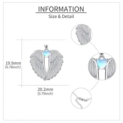 YFN Angel Wings Necklace 925 Sterling Silver Guardian Angel Wings Pendant Necklace Birthstone Necklace for Women Girls Christmas Jewelry Gifts - color: moonstone wings