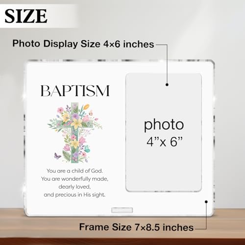 Baptism Picture Frame Baptism Gifts for Girl Boys Godchild Baby Shower, Religious Christening Gifts Baptismal Acrylic Photo Frames 4 x 6 Inches Photo - color: Baptism- E