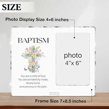 Baptism Picture Frame Baptism Gifts for Girl Boys Godchild Baby Shower, Religious Christening Gifts Baptismal Acrylic Photo Frames 4 x 6 Inches Photo - color: Baptism- E
