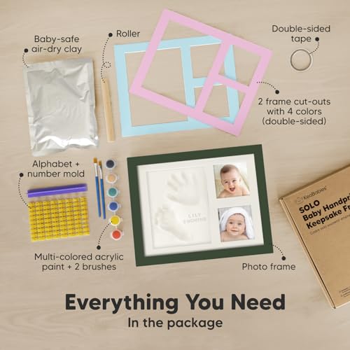 Baby Hand and Footprint Kit,Quick Dry Clay Baby Footprint Kit(Hunter Green) | Pets Paw Kit, Newborn Keepsake Picture Frame for Boys, Girls, Personalized New Mom Gifts for Shower & Registry, Grandparents - color: Hunter Green