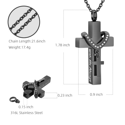 Cremation Jewelry for Ashes Pendant - Cross Urn Necklace with Mini Keepsake Urn Memorial Ashes Jewelry - With Me Always - color: Customize