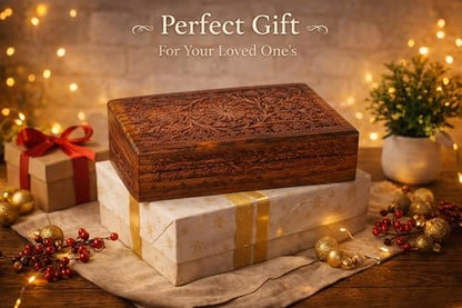 India House-Hand Engraved FLORAL Wooden Box Keepsake Jewelry Organizer &Storage (Design 8) - color: Design 8