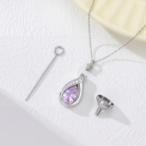 Teardrop Urn Necklace for Ashes Birthstone Keepsake Pendant Cremation Jewelry for Ashes Memorial Jewelry Gifts for Loss of a Loved One for Women - style: Jun-Alexandrite