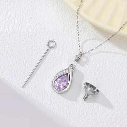 Teardrop Urn Necklace for Ashes Birthstone Keepsake Pendant Cremation Jewelry for Ashes Memorial Jewelry Gifts for Loss of a Loved One for Women - style: Jun-Alexandrite
