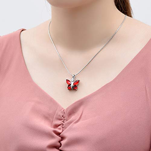 constantlife Cremation Jewelry for Ashes, Crystal Stone Butterfly Shape Stainless Steel Pendant Urn Necklace Keepsake for Women - color: Red