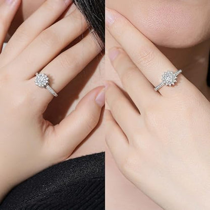 925 Sterling Silver Urn Rings for Ashes for Women - Sunflower Ash Ring Cubic Zirconia Memorial Keepsake Cremation Jewelry Gifts for Loss of a Loved One - style: Sunflower