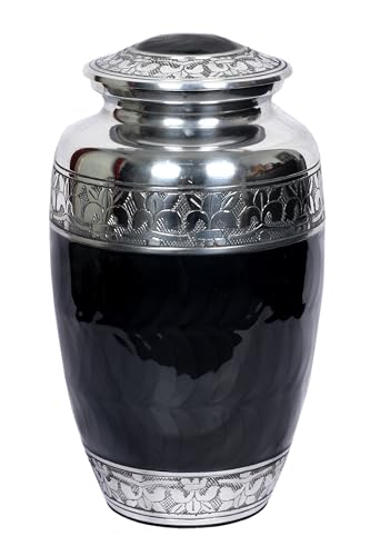 Large Black Aluminum Cremation Urn for Human Ashes – Handcrafted Engraved Memorial Funeral Burial Urn for Adult Men & Women, Decorative Ashes Holder 200 lbs