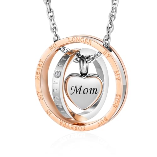 Dletay Urn Necklace for Ashes Stainless Steel Cremation Jewelry Memorial Ash Necklace for Men Women Urn Pendant Ashes Holder - color: Gold-Mom
