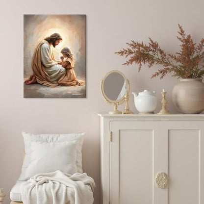 Jesus Praying with Girl Wall Art Canvas Poster Print, 8x10in - color: Jesus04, size: 8"L x 10"W
