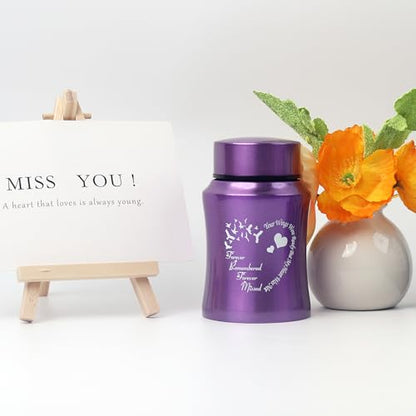 Stainless Steel Mini Heart Pattern Memorial Urn - 4.5 Inches Small Keepsake Container for Human Ashes - size: Heart-Purple