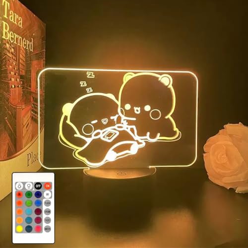 3D Night Light Bubuuu and Duduuu Gifts, Bear Shaped Table Lamp with Remote Control Gifts for Girls Birthday Christmas Valentine - color: night light 3