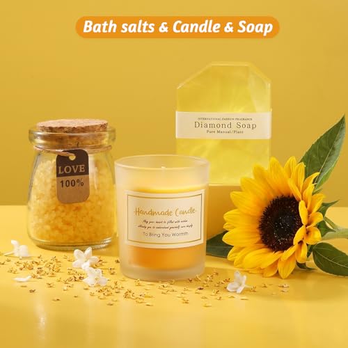 Get Well Soon Gift Baskets for Women,Self Care Gift Package Box, Birthday,Spa & Sympathy Care Package Gifts Set for Mom, Wife, Girlfriend, Sister & Friends - color: Sunflower