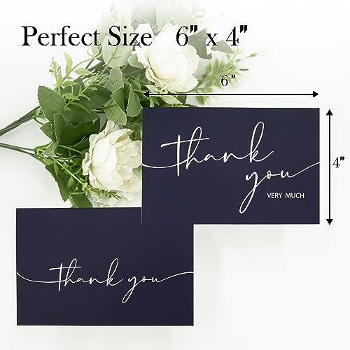 NESCCI 24 PCS Thank You Cards With Envelopes,4x6 Inch Minimalistic Design | Thank You Card,Thank You Notes for Wedding, Business, Baby Shower, Small Business, Funeral, Graduation (Navy Blue) - size: 24 Pack