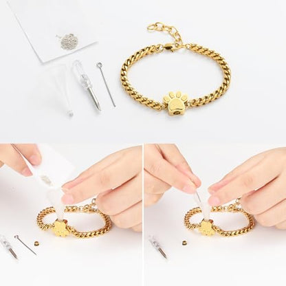 XSMZB Cremation Bracelet for Ashes - Paw Print Cremation Jewelry Pet Dog Cat Stainless Steel Keepsake Memorial Urn Bangle - color: A-Gold