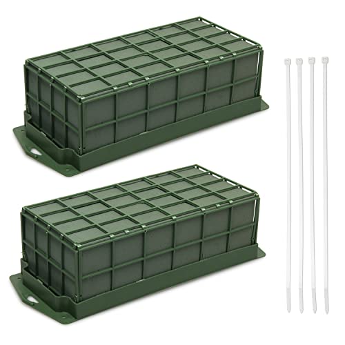 Beaming Monk Floral Foam Cage – 2-Pack Foam Brick Holders for Artificial Flower Arrangements – Includes Zip Ties – Secure Floral Design Base for DIY & Event Decor