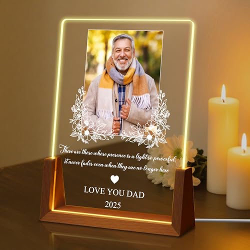Customized Sympathy Gift for Loss of Loved One, Custom Memorial Plaque Picture Frame, Personalized Bereavement Remembrance Gifts LED Night Light, In Memory of Dad Mom Husband Wife Sister Friend - color: Memorial Picture Plaque 3