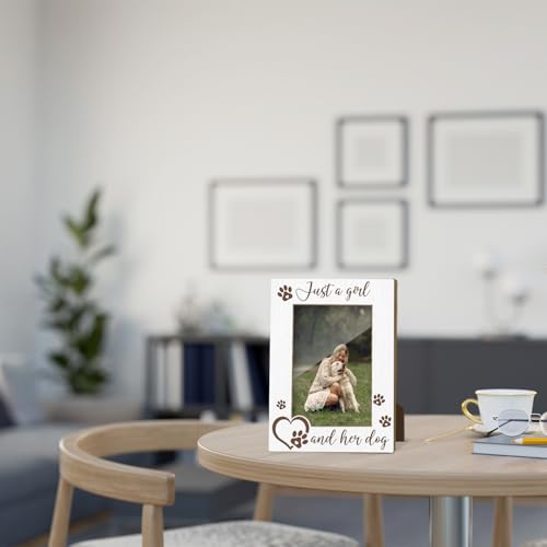 Just A Girl And Her Dog Picture Frame, Dog Memorial Photo Frame for Pet Lovers Friends, Dogs Lover Gifts 4x6 Wooden Picture Frames, Home Bedroom Office Shelf Table Decor -027 - style: Just A Girl And Her Dog
