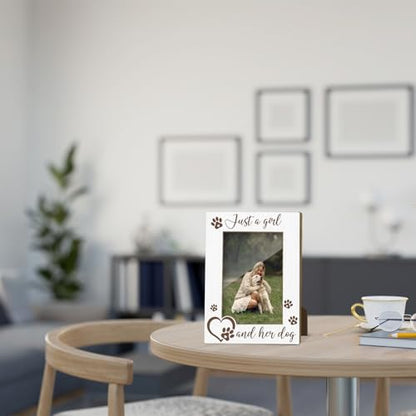 Just A Girl And Her Dog Picture Frame, Dog Memorial Photo Frame for Pet Lovers Friends, Dogs Lover Gifts 4x6 Wooden Picture Frames, Home Bedroom Office Shelf Table Decor -027 - style: Just A Girl And Her Dog