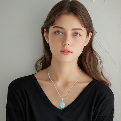 Sterling Silver Tree of Life Necklace for Women Oval Family Tree Necklace Abalone Shell Moonstone Pendant Mother Day Necklace for Mom Tree of Life Jewelry - style: Tree of Life-Turquoise-2