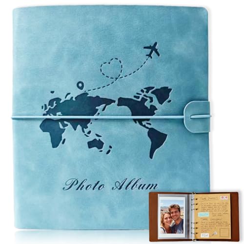 Photo Album 4x6, Leather Scrapbook Album with 50 Photos and 20 Writing Paper, DIY 6 Ring Binder Photo Album for Wedding Kids Birthday Family Travel (Blue) - color: Blue