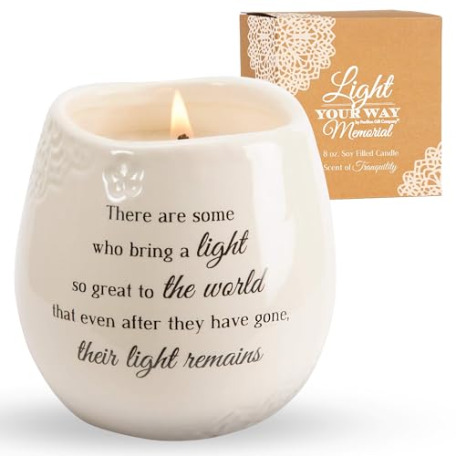 Pavilion Gift Company - 'In Memory, Light Remains' 19176 - White Ceramic Candle with Soy Wax in a Delicate Jasmine Scent, Thoughtful Sympathy, Remembrance, and Condolence Gift - 8 Ounces - style: In Memory, Light Remains