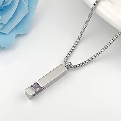 YOUFENG Urn Necklaces for Ashes Birthstone Cube Urns for Human Ashes Memorial Cremation Urn Locket Keepsake Ashes Jewelry - style: Silver - June