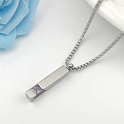 YOUFENG Urn Necklaces for Ashes Birthstone Cube Urns for Human Ashes Memorial Cremation Urn Locket Keepsake Ashes Jewelry - style: Silver - June