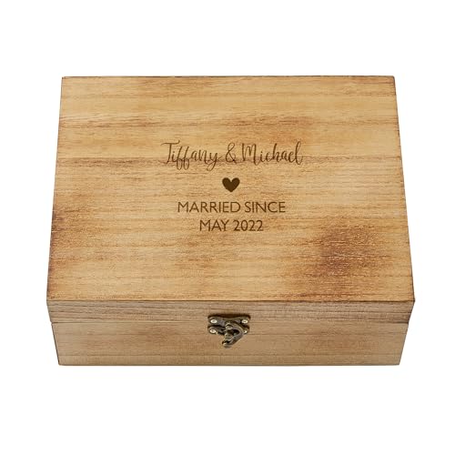 Let's Make Memories Personalized Wooden Keepsake Box With Hinged Lid - Wood Memento Box - Decorative Storage - Home Decor - For Couples, Wedding, Newlyweds - Laser Engraved - Couple's Heart - style: Couple's Heart