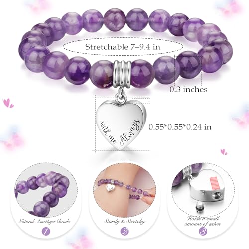 abooxiu Cremation Jewelry Urn Bracelet for Ashes Memorial Heart Ashes Keepsake Cremation Ash Bracelets Urn Jewelry for Ashes of Loved Ones for Women - With Me Always - style: Engraved - Amethyst