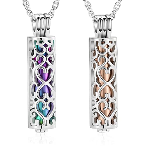 shajwo Cylinder Urn Necklace for Ashes for Women Men Cremation Jewelry Keepsake Memorial Human Pet Ashes Pendant - color: 2PCS Cylider Rainbow/Rose Gold
