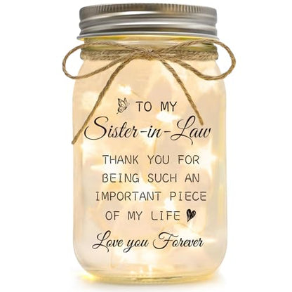 Sister in Law Gifts, Mason Jar Night Lights | Gifts for Sister in Law Birthday Christmas Mother's Day Wedding Thanksgiving Gifts - color: Sister-in-Law