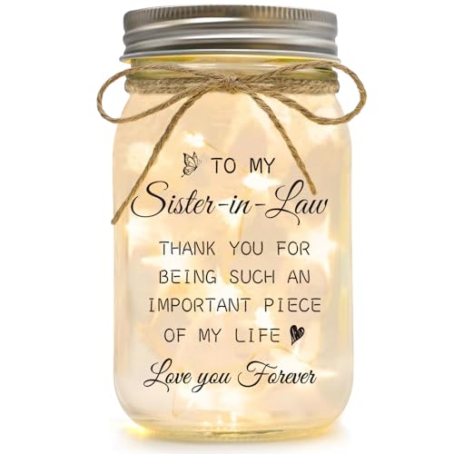 Sister in Law Gifts, Mason Jar Night Lights | Gifts for Sister in Law Birthday Christmas Mother's Day Wedding Thanksgiving Gifts - color: Sister-in-Law