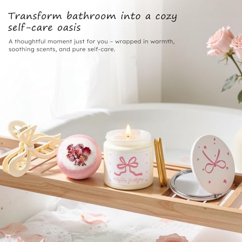 Birthday Gifts for Teen Girl & Women, Pink Bow Trendy Birthdays Gifts Box with Scented Candles, Greeting Card & Cute Accessories, Birthday Presents for Her, Best Friend, Sister, Daughters - color: Pink Bow