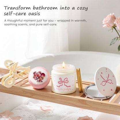 Birthday Gifts for Teen Girl & Women, Pink Bow Trendy Birthdays Gifts Box with Scented Candles, Greeting Card & Cute Accessories, Birthday Presents for Her, Best Friend, Sister, Daughters - color: Pink Bow