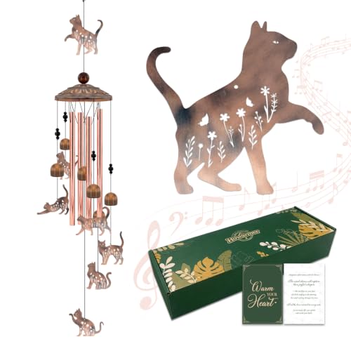 Cat Wind Chimes for Outside, Cat Gifts for Women Men Mom Grandma | Metal Windchimes Outdoor Decor for Home Lawn Porch Patio Yard Garden - color: Cat