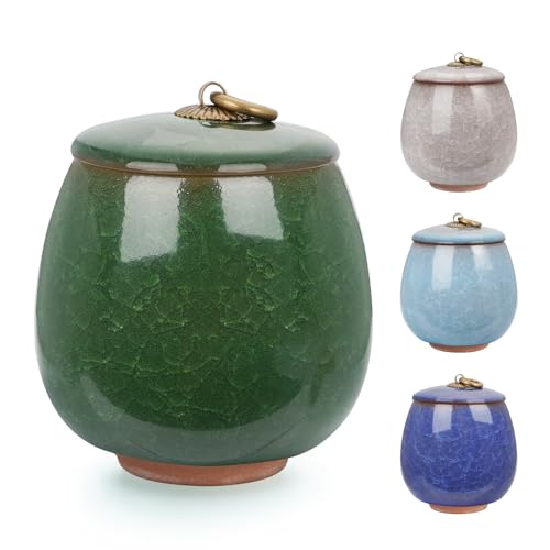 Abooxiu Ceramic Small Urn for Human Ashes Cremation Keepsake Urn for Adult Male Female Ice Crack Keepsake Urn for Human or Pet Ashes Turquoise Green - color: Turquoise Green, style: Non-Personalize