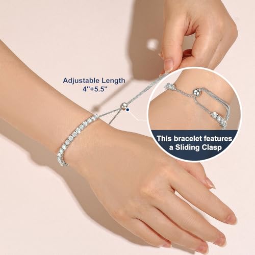 Moissanite Tennis Bracelet 1.79ct-8.69ct Adjustable Bracelet for Women 18K White Gold Plated S925 Sterling Silver Tennis Bracelet D Color VVS1 Round Cut 2/3/4mm Moissanite Bracelet Gifts for Wife/Mom - color: Silver-2MM-1.76Carats