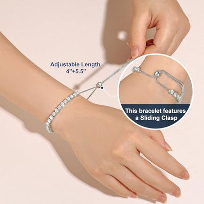 Moissanite Tennis Bracelet 1.79ct-8.69ct Adjustable Bracelet for Women 18K White Gold Plated S925 Sterling Silver Tennis Bracelet D Color VVS1 Round Cut 2/3/4mm Moissanite Bracelet Gifts for Wife/Mom - color: Silver-2MM-1.76Carats