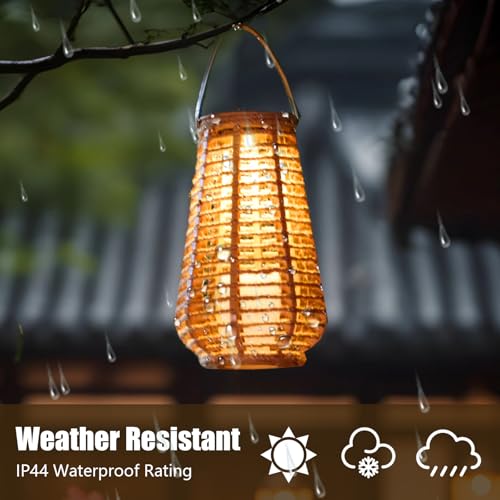 Hanging Solar Lanterns Outdoor Waterproof, Hand-Woven Hemp Rope,10x5.5 Inch